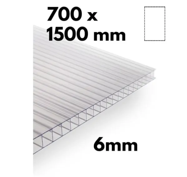 Stykke drivhus flervægsplade / klar polycarbonat 700x1500mm - 6mm, 4 stk. Drivhus