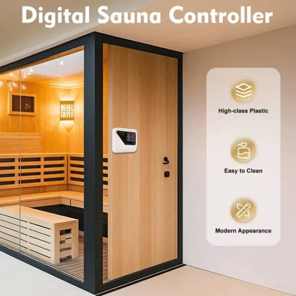 Styring til saunaovn - Temperaturcontroller - Tørsauna - 3–9 kW - 220–240 V - Lysstyring maks. 60 W - Drejeknap - Plast Sauna