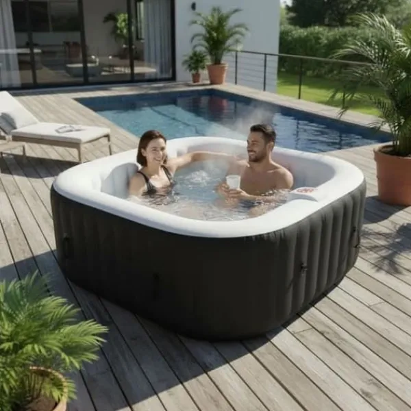 Spa & Udendørsbad^SUN SPA Laminerat fyrkantigt uppblåsbart spa - 4 personer - 1,55 x H 0,65 m
