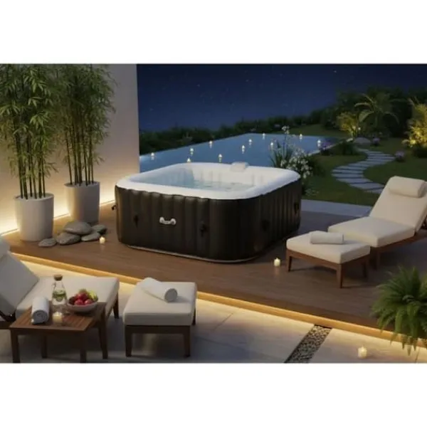 Best SUN SPA Laminerat fyrkantigt uppblåsbart spa - 6 personer - 1,85 x H 0,65 m Spa & Udendørsbad
