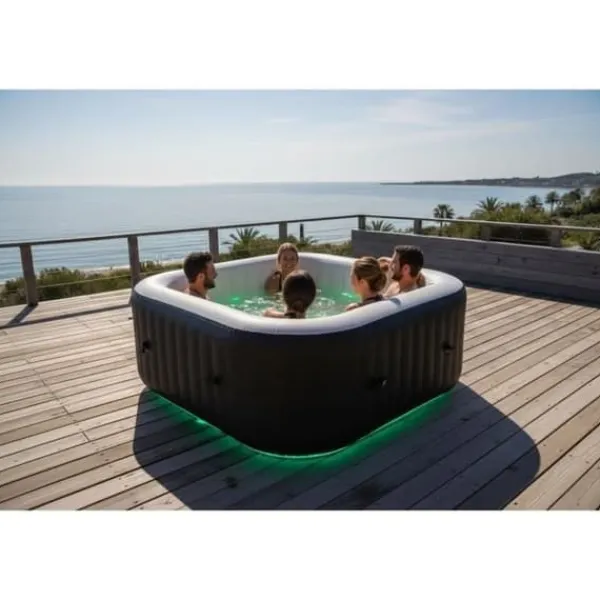 SUNSPA Square Uppblåsbart Spa 6 platser med LED-remsa Spa & Udendørsbad