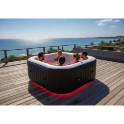 SUNSPA Square Uppblåsbart Spa 6 platser med LED-remsa Spa & Udendørsbad