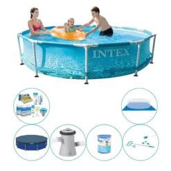 Pooler^Svømmebassin med tilbehør - Intex Metalramme Rund Strand 305x76 cm