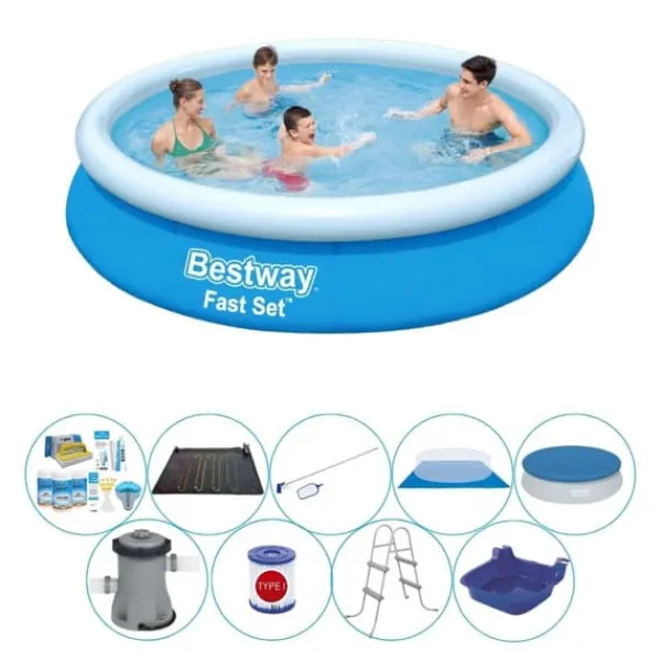 Bestway Pooler^Svømmebassin med tilbehør - Fast Set Rundt 366x76 cm