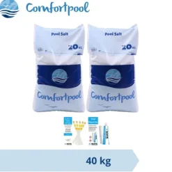 Pool- & Spatilbehør^Svømmebassin salt Comfortpool - 40 kg (2 x 20) & WAYS Reparationssæt og teststrimler