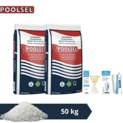 Discount Swimming Pool Salt Polish - Velegnet til saltvandssystem - 50 kg & WAYS skrubbebørste Pool- & Spatilbehør