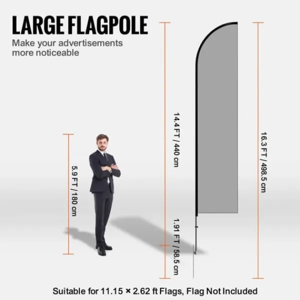 Flag & Vindposer^Swooper Flagstangsæt 16,3 fod med jordpæl, letvægts, holdbar, vejrbestandig, udendørs reklame