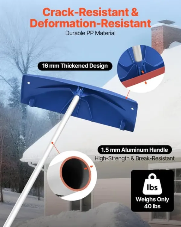 New Tagrive - Tagsneskraber med hjul - 60 cm PP-blad - 1,18–5,55 m Teleskopskaft - Skridsikkert Håndtag - Letvægt - Til Sne, Blade og Affald Snerydning