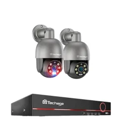 Sikkerhedsmonitorer & Videokameraer^Techage 8CH NVR Overvågningssystem, 8MP Højopløsningskameraer, AI Menneskedetektion,8ch NVR 2PCS CAM 5MP, Ingen