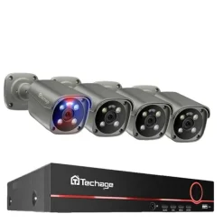 New Techage Sikkerhedskamera System, 8 Kanal NVR, AI Menneske Detektion,8CH 4Stk 8MP Kamera, Ingen Sikkerhedsmonitorer & Videokameraer
