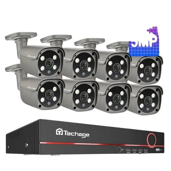 Sikkerhedsmonitorer & Videokameraer^Techage Sikkerhedskamera System, 8 Kanal NVR, AI Menneske Detektion,8CH 8Stk 5MP Kamera, Ingen