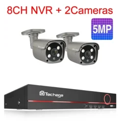 Discount Techage Sikkerhedskamera System, 8 Kanal NVR, AI Menneske Detektion,8CH 2Stk 5MP Kamera, 4T Sikkerhedsmonitorer & Videokameraer