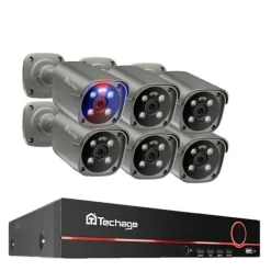 Discount Techage Sikkerhedskamera System, 8 Kanal NVR, AI Menneske Detektion,8CH 6 stk 8MP kamera, Ingen Sikkerhedsmonitorer & Videokameraer