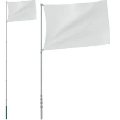 Discount Teleskopflagstang 5,5 m i aluminium | Farve: Sølv | Justerbar og vejrbestandig Flag & Vindposer