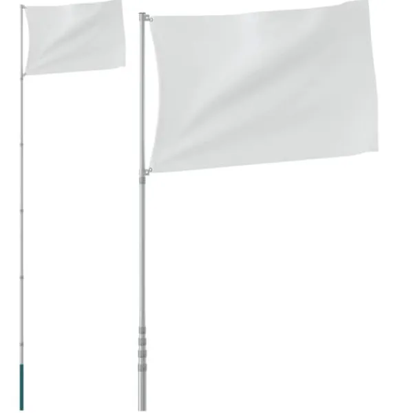 Discount Teleskopflagstang 5,5 m i aluminium | Farve: Sølv | Justerbar og vejrbestandig Flag & Vindposer