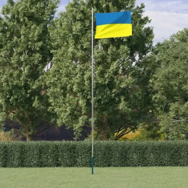 Flag & Vindposer^Teleskopisk flagstang med ukrainsk flag - Slidstærkt design | Længde: 6,23 m