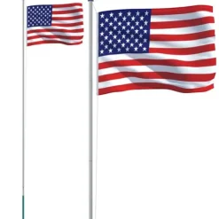 New Teleskopisk flagstang med USA flag - Aluminiumsflagstang 6,23 m | Farve: Rød/Hvid/Blå Flag & Vindposer