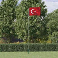 Best Teleskopisk flagstang med tyrkisk flag - Holdbar aluminium | Højde: 5,55 m Flag & Vindposer