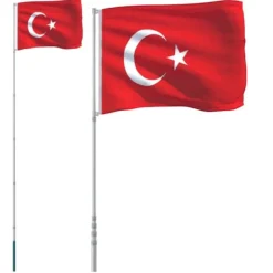 Best Teleskopisk flagstang med tyrkisk flag - Holdbar aluminium | Højde: 5,55 m Flag & Vindposer