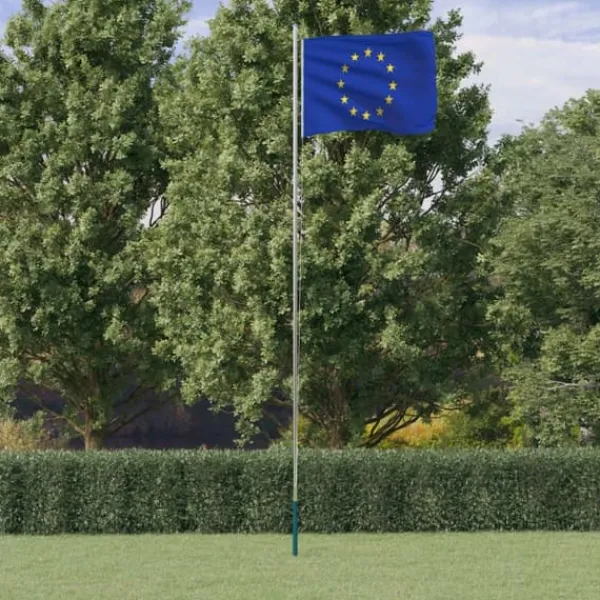 Flag & Vindposer^Teleskopisk flagstang med Europaflag - 6,23 m aluminium | Farve: Blå-hvid | Størrelse: 6,23 m