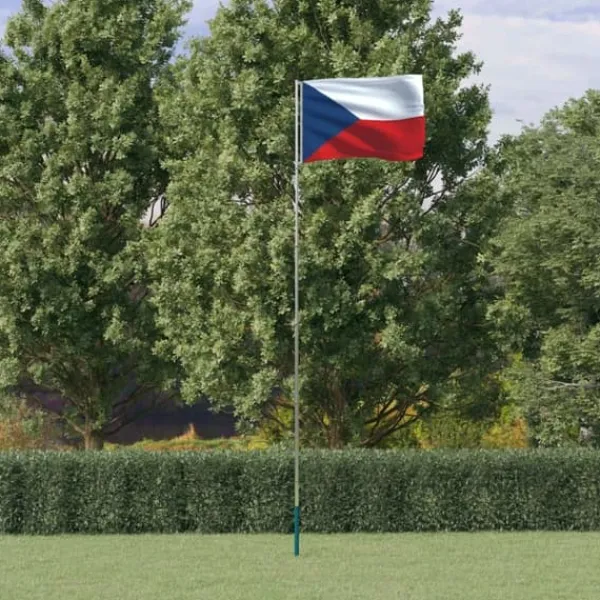 Hot Teleskopisk flagstang med tjekkisk flag - Aluminium | Højde: 5,55 m Flag & Vindposer