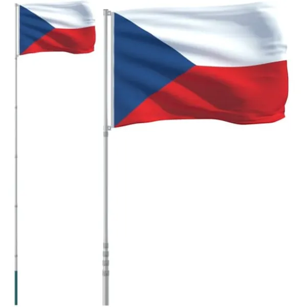 Hot Teleskopisk flagstang med tjekkisk flag - Aluminium | Højde: 5,55 m Flag & Vindposer