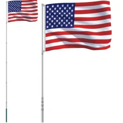 Flag & Vindposer^Teleskopisk USA flagstang med flag – Aluminium | Højde: 5,55 m