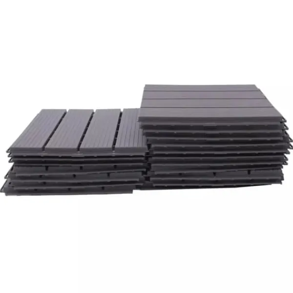 Havedekorationer^Terrassefliser - Klikfliser 30 x 30 cm - 22 Stk - Polypropylen - Sammenlåsende - Inde & Ude - Mørkegrå