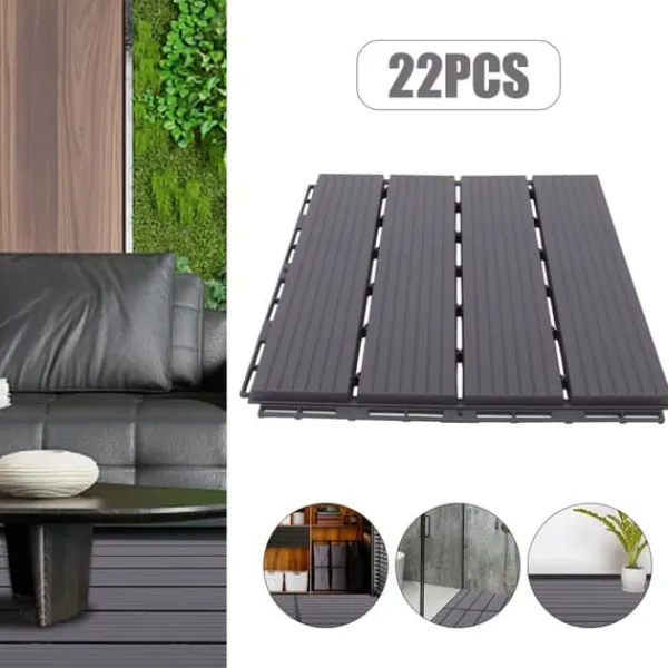Havedekorationer^Terrassefliser - Klik-/Interlocking gulvfliser - PP-plast - 22-pak - Udendørs - DIY montering
