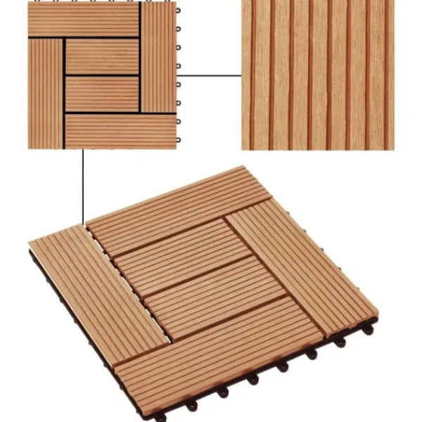 Havedekorationer^Terrassefliser 11 stk. WPC 30 x 30 cm 1 m2 teakfarvet - Terrasseflise - Terrassefliser - Home & Living