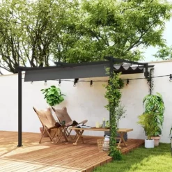 New Terrassepergola ca. 3x3 m, aluminium, vægmonteret, justerbart tag, mørkegrå Buer, Spalier, Lysthuse Uden Tag