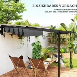 New Terrassepergola ca. 3x3 m, aluminium, vægmonteret, justerbart tag, mørkegrå Buer, Spalier, Lysthuse Uden Tag