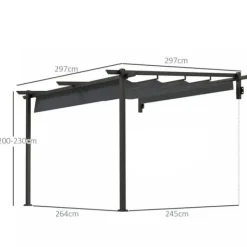 Sale Terrassepergola ca. 3x3 m, aluminium, vægmonteret, justerbart tag, mørkegrå Buer, Spalier, Lysthuse Uden Tag