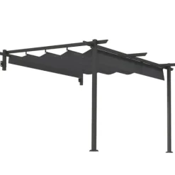 Sale Terrassepergola ca. 3x3 m, aluminium, vægmonteret, justerbart tag, mørkegrå Buer, Spalier, Lysthuse Uden Tag