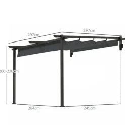 Buer, Spalier, Lysthuse Uden Tag^Terrassepergola ca. 3x3 m, aluminium, vægmonteret, justerbart tag, mørkegrå