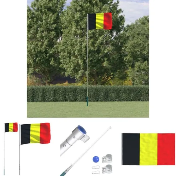 Flag & Vindposer^The Living Store Belgien flag og flagstang 5,55 m aluminium - Flag & vimpler