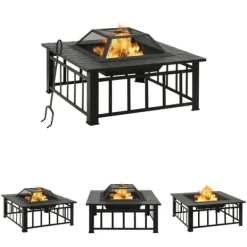 Clearance The Living Store bålfad med ildrager 79x79x46,5 cm str. XXL stål - Ildsteder Pejse