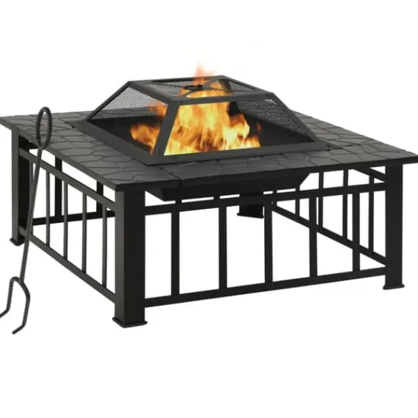 Clearance The Living Store bålfad med ildrager 79x79x46,5 cm str. XXL stål - Ildsteder Pejse