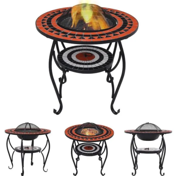 Clearance The Living Store bålfad mosaik 68 cm keramik terracottafarvet og hvid - Ildsteder Pejse