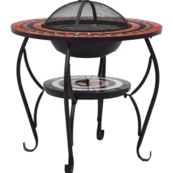 Clearance The Living Store bålfad mosaik 68 cm keramik terracottafarvet og hvid - Ildsteder Pejse