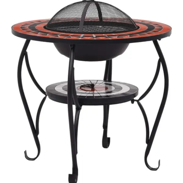 Clearance The Living Store bålfad mosaik 68 cm keramik terracottafarvet og hvid - Ildsteder Pejse