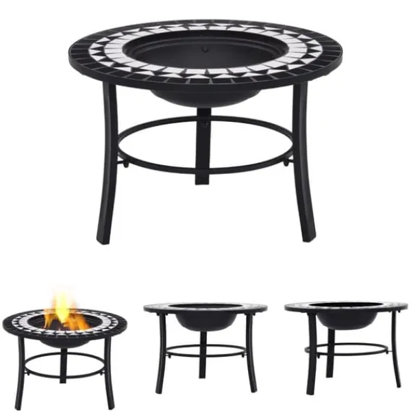 Discount The Living Store bålfad mosaik 68 cm keramik sort og hvid - Ildsteder Pejse