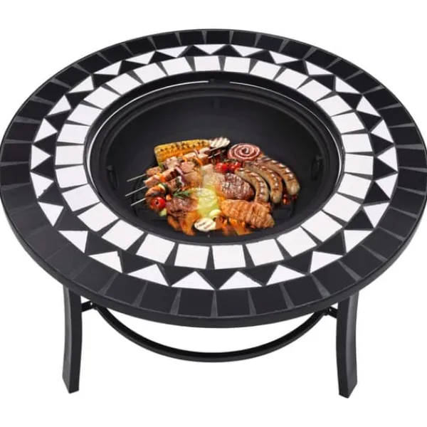 Discount The Living Store bålfad mosaik 68 cm keramik sort og hvid - Ildsteder Pejse