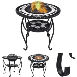 Pejse^The Living Store bålfad mosaik 68 cm keramik sort og hvid - Ildsteder