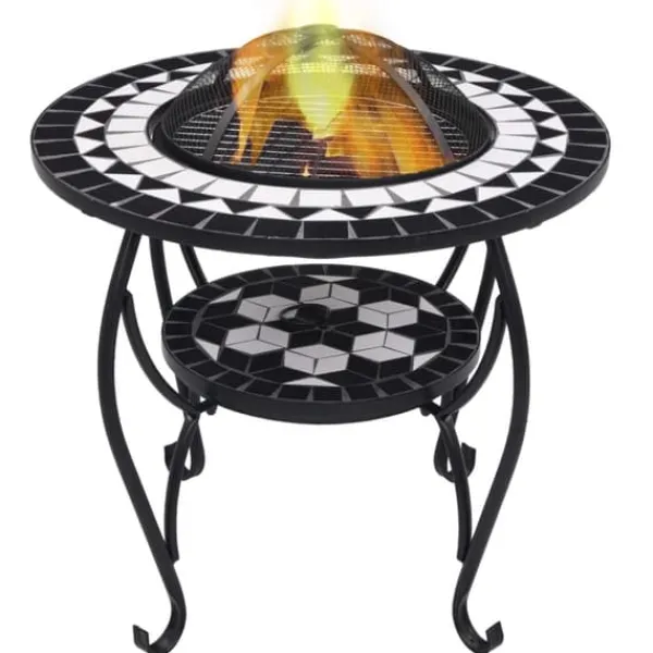 Pejse^The Living Store bålfad mosaik 68 cm keramik sort og hvid - Ildsteder