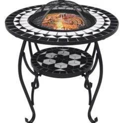 Pejse^The Living Store bålfad mosaik 68 cm keramik sort og hvid - Ildsteder
