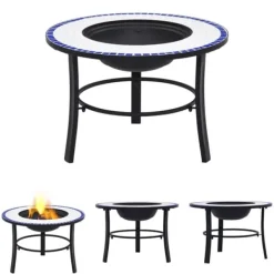 The Living Store bålfad mosaik 68 cm keramik blå og hvid - Ildsteder Pejse