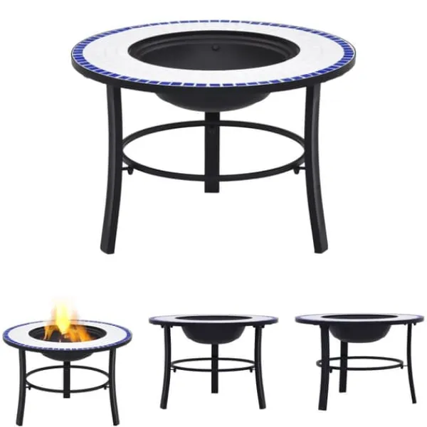 The Living Store bålfad mosaik 68 cm keramik blå og hvid - Ildsteder Pejse