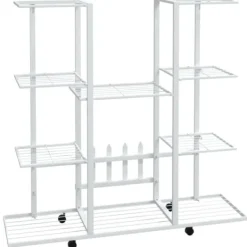 Plantestativer^The Living Store blomsterstativ med hjul 94,5x24,5x91,5 cm jern hvid - Planteborde