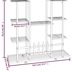 Plantestativer^The Living Store blomsterstativ med hjul 94,5x24,5x91,5 cm jern hvid - Planteborde